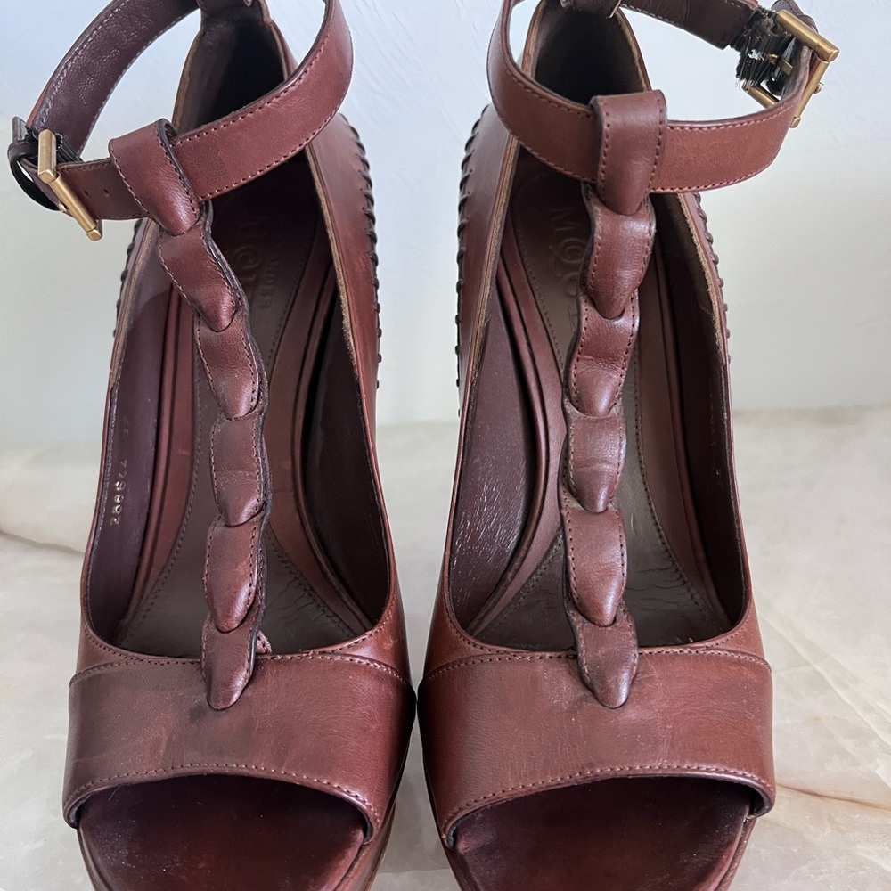 Alexander McQueen Brown Heeled Sandals with Braided Detail